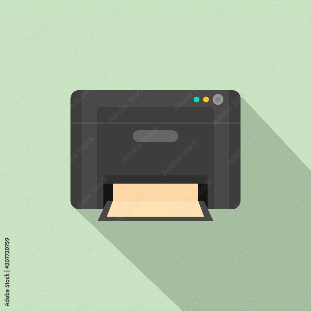 Sticker black printer icon. flat illustration of black printer vector icon for web design