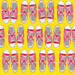 Seamless Pattern with shoes on color background Vector Illustration