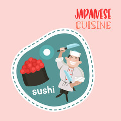 Japanese cuisine. Vector illustration. The Japanese chef.