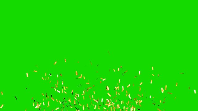 Realistic gold confetti falling down. Green screen animation footage.