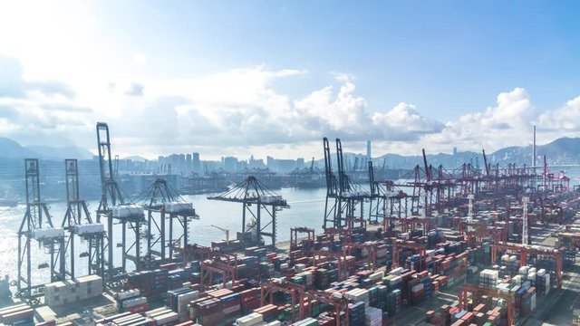 timelapse of busy international port in hongkong china