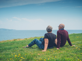 Senior couple relaxing by the coast