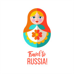 Travel to Russia. Traditional Russian symbols. Vector illustration.