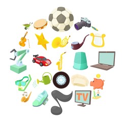 Interests icons set. Cartoon set of 25 interests vector icons for web isolated on white background