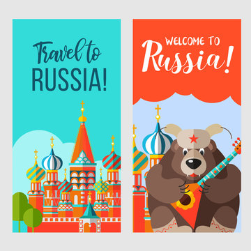 Travel to Russia. Traditional Russian symbols. Vector illustration.