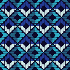 Fototapeta na wymiar Seamless abstract geometric pattern. The texture of rhombus. Brushwork. Hand hatching. Scribble texture. Textile rapport.