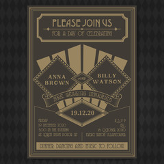 Wedding invitation card vector template retro style.