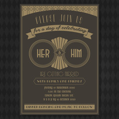 Wedding invitation card vector template retro style.