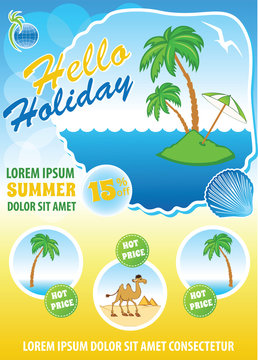 Sea travel template, touristic agency flyer, summer exotic holiday concept, vector advert banner