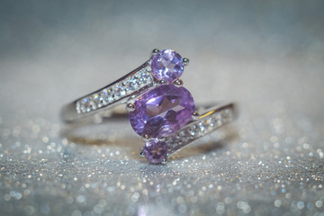 Silver ring with natural amethyst