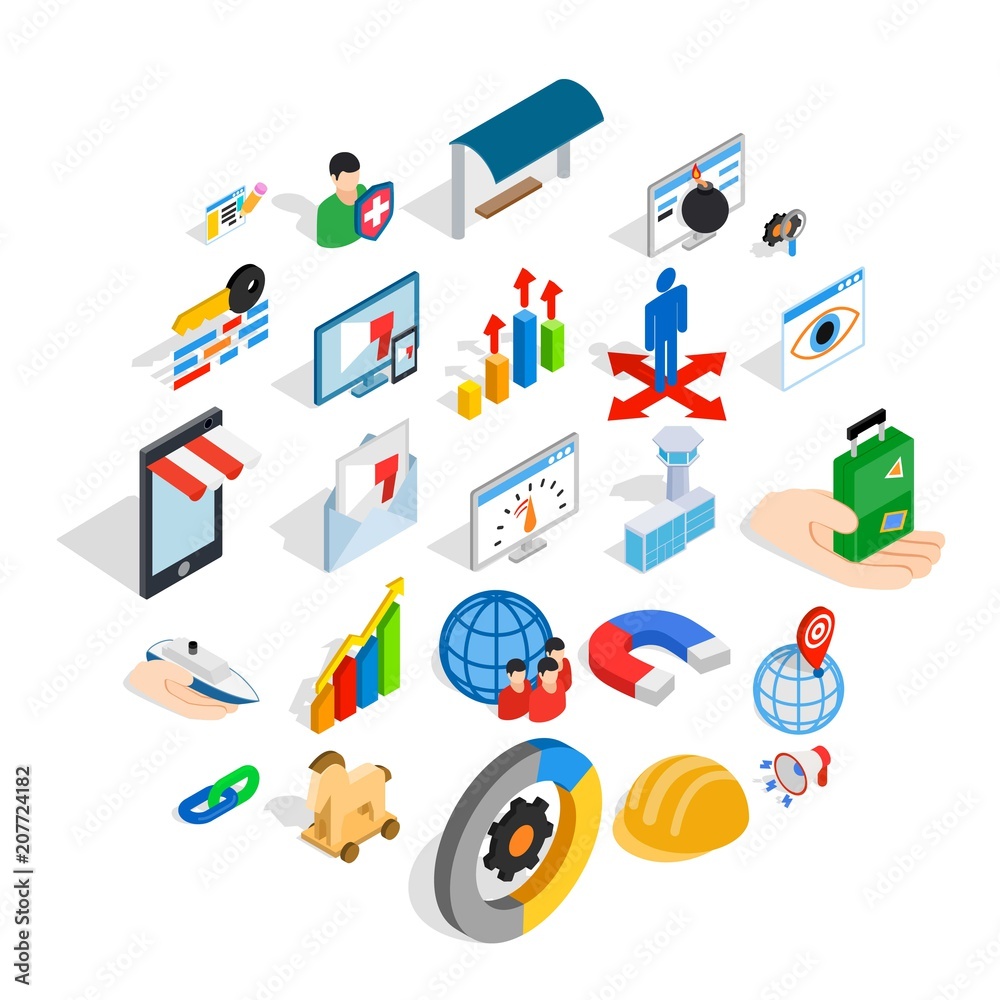 Poster interface sign icons set. isometric set of 25 interface sign vector icons for web isolated on white 