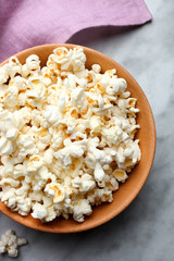 Salted popcorn in a bowl