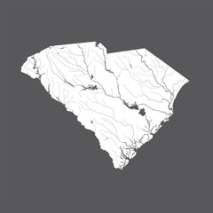 U.S. states - map of South Carolina. Rivers and lakes are shown. Please look at my other images of cartographic series - they are all very detailed and carefully drawn by hand WITH RIVERS AND LAKES.