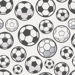 Monochrome soccer balls background. Football or soccer related. Seamless pattern