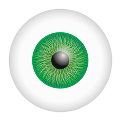 Green iris eyeball mockup. Realistic illustration of green iris eyeball vector mockup for web design isolated on white background