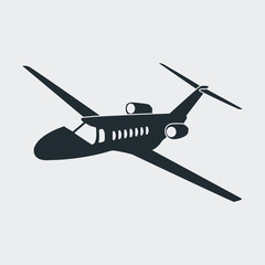 Icono plano avión de negocios espacio negativo en fondo gris