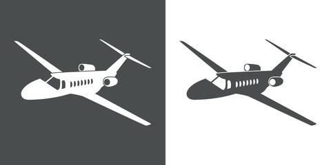 Icono plano avión de negocios espacio negativo en gris y blanco