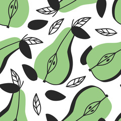 Hand drawn set of tropical fruit and text. Vector artistic seamless pattern with food. Summer illustration pitaya