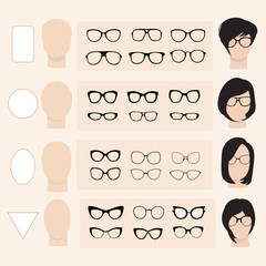 A set of vector glasses for different faces