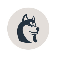 Icono plano cabeza de husky en circulo gris