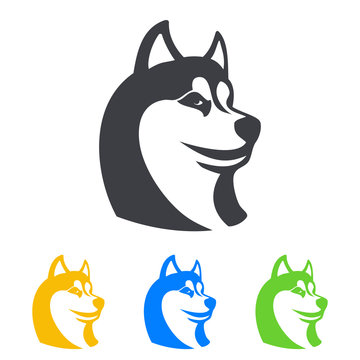Icono plano cabeza de husky en varios colores