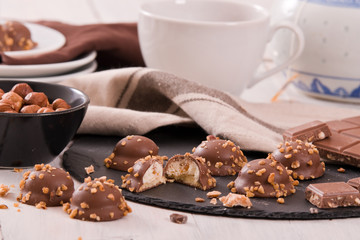 Chocolate truffles with caramel cream filling.