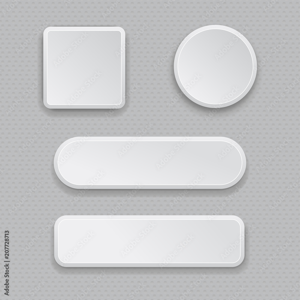 Sticker white web buttons on gray background. plastic 3d icons