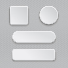 White web buttons on gray background. Plastic 3d icons
