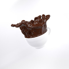 3d render cup with brown splash isolated