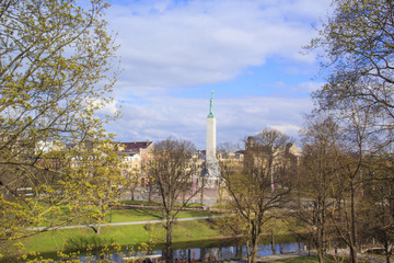 Fototapeta premium A beautiful view of the Freedom Monument in Vermanes Garden, Riga, Latvia
