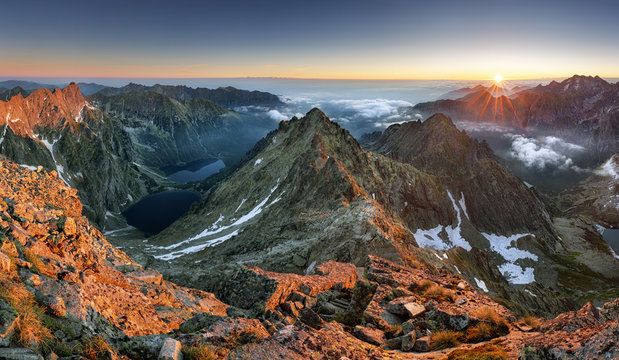 Sunset on mountain, Tatras