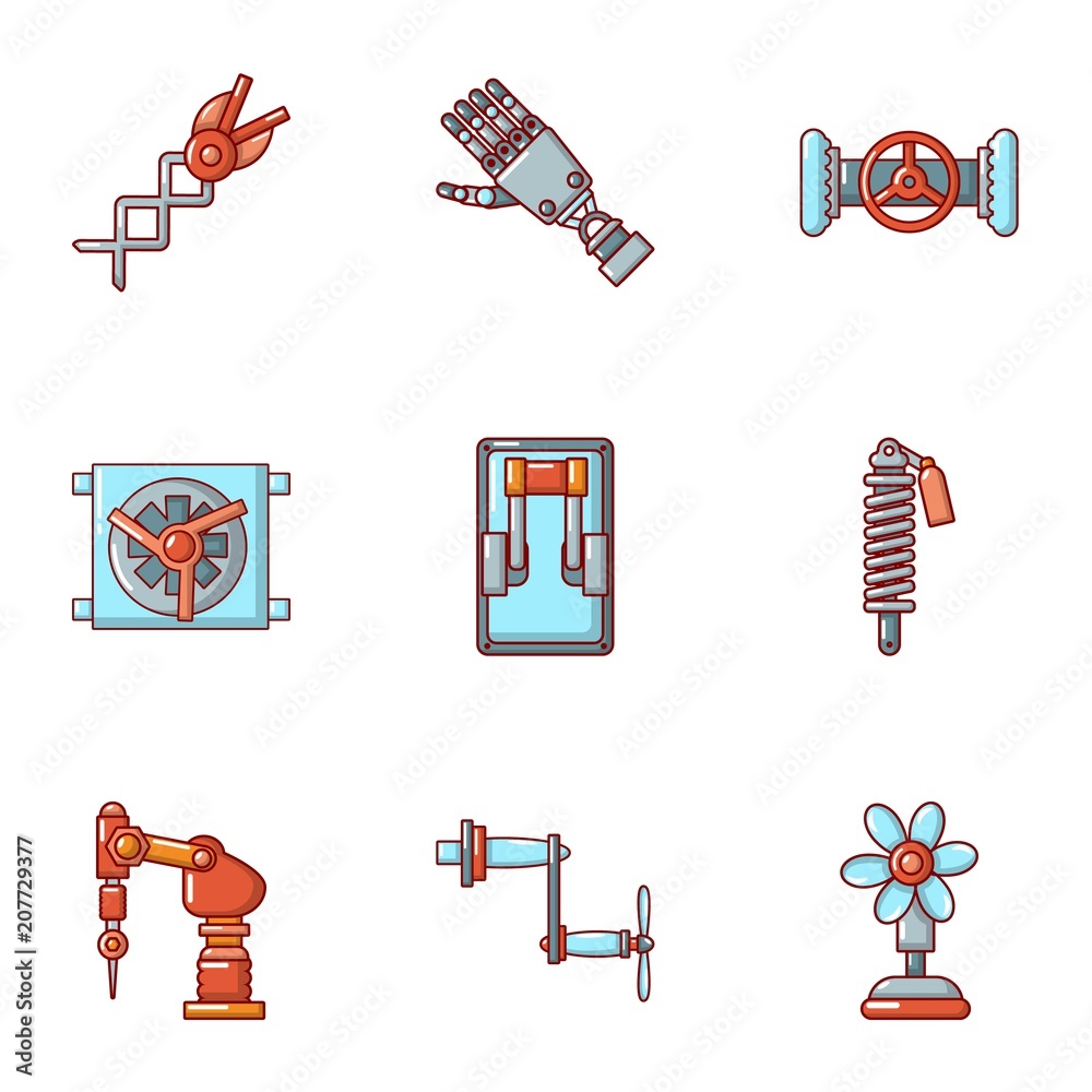 Poster robotic tech icons set. cartoon set of 9 robotic tech vector icons for web isolated on white backgro