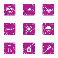 Absolute energy icons set. Grunge set of 9 absolute energy vector icons for web isolated on white background