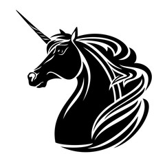 unicorn horse head design - black and white magical animal vector portrait © Cattallina