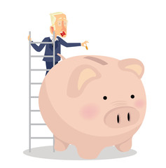 businessman putting coin a Piggy bank