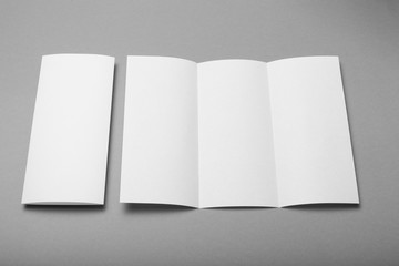 Tri fold brochure blank mockup. Booklet background.