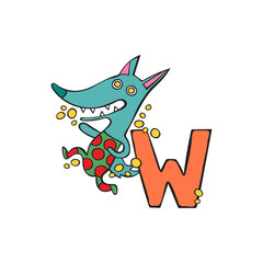 English letter W. Wolf. Isolated vector object on white background.