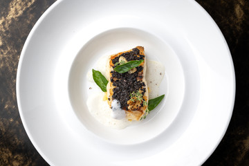 Luxury decorated fusion seafood dish