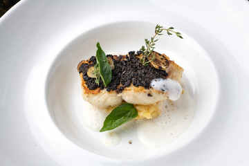 Luxury decorated fusion seafood dish