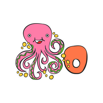English letter O. Octopus. Isolated vector object on white background.