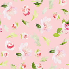 Seamless summer pattern with watercolor flowers handmade.