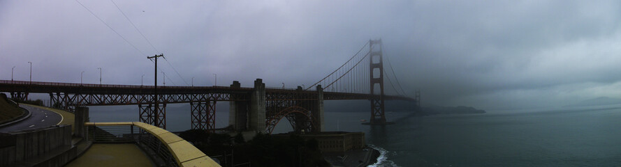 the golden gate bridge in the fog