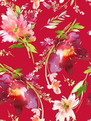 Obraz na płótnie Canvas Seamless summer pattern with watercolor flowers handmade.