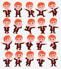 Cartoon character boy. Set with different postures, attitudes and poses, always in negative attitude, doing different activities in vector vector illustrations.