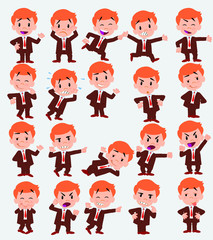 Cartoon character businessman. Set with different postures, attitudes and poses, doing different activities in isolated vector illustrations.