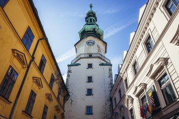 Gate of St Michael in historic part of Bratislava city, Slovakia