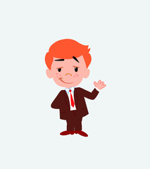 Businessman waving with a dreamy expression.