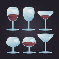 Wine stemwares set vector illustration