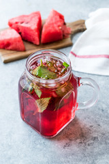 Watermelon Fruit Juice with Mint Leaves in Mason Jar