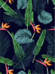 Seamless indigo tropical pattern.